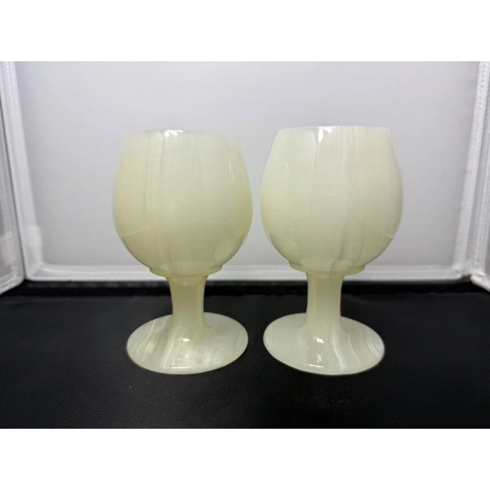 Onyx Marble Wine Goblets Set‎ of 2 Stone Wine Glasses Decorative Barware
